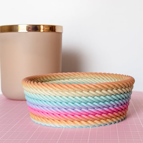 Medium Rope Craft Bowl - Matte Pastel Rainbow