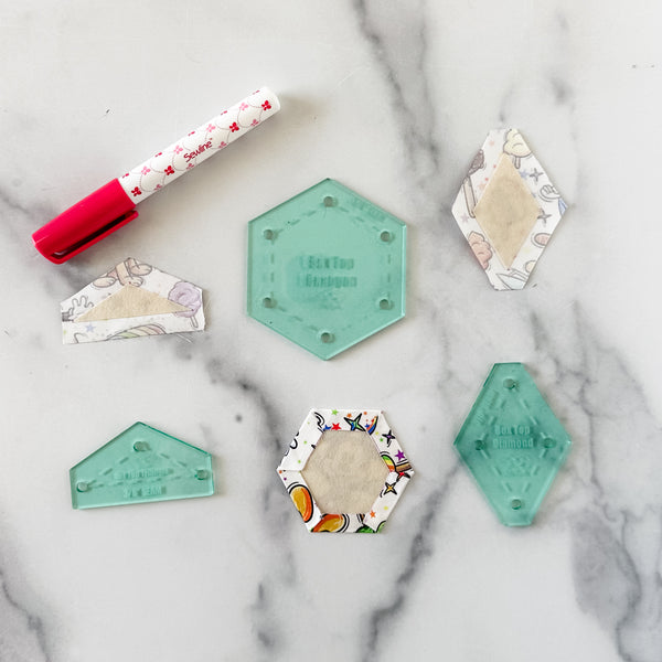 English Paper Piecing Set of 3 - 3/8" Seam Allowance - "Box Top" Style - Light Green - Acrylic Template