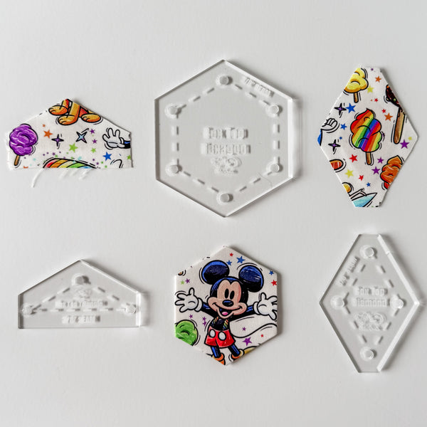 English Paper Piecing Set of 3 - 3/8" Seam Allowance - "Box Top" Style - Clear - Acrylic Template