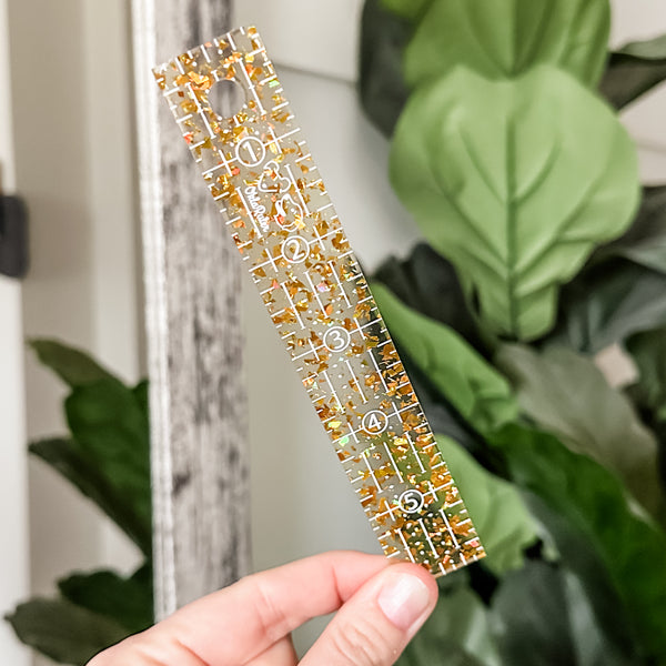 Gold Foil Flake OklaRuler : 1" x 6" Clear Ruler