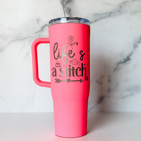 Life's A Stitch - Paradise Punch - Corkcicle 40oz Cruiser With Plastic Straw