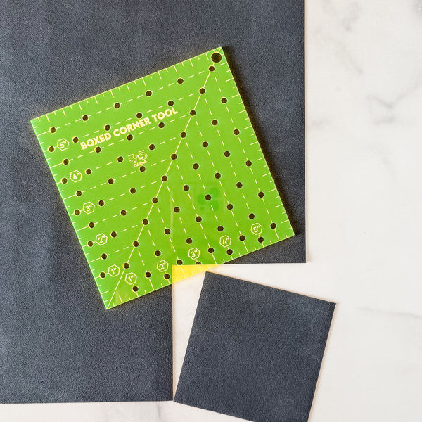 Boxed Corner Tool - Square - Half Inch Markings - 6" x 6"  - Neon Yellow -  Acrylic Template