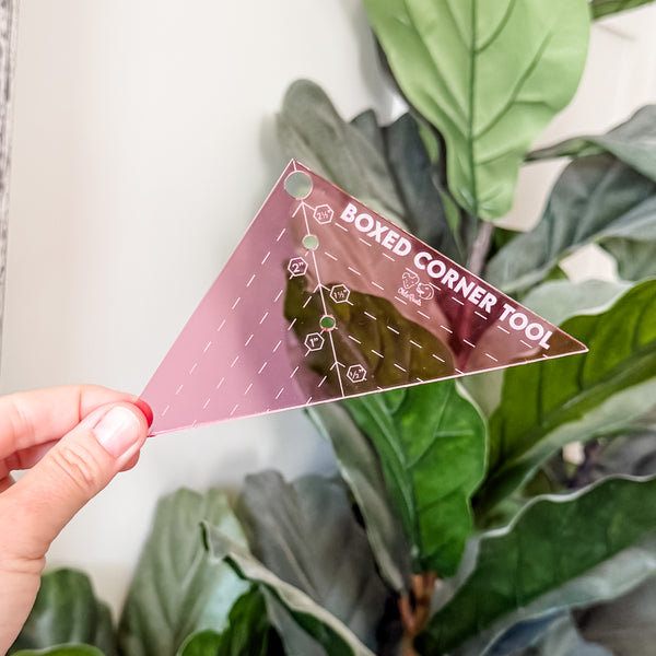Boxed Corner Tool - Triangle - Half Inch Markings - 3" Deep  - Pink -  Acrylic Template