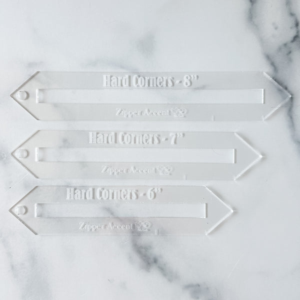 Hard Corners Zipper Accent Template - Clear - 3 Sizes Available