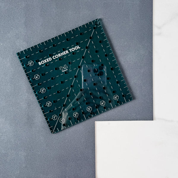 Boxed Corner Tool - Square - Half Inch Markings - 6" x 6"  - Teal -  Acrylic Template