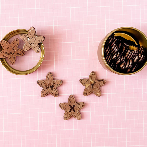 Gold Foil Cork Flower Pattern Labels - Full Alphabet