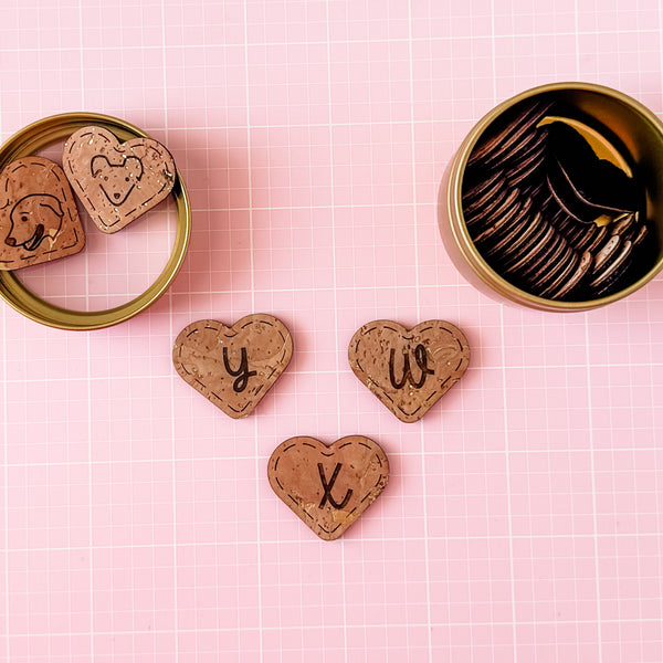 Gold Foil Cork Heart Pattern Labels - Full Alphabet