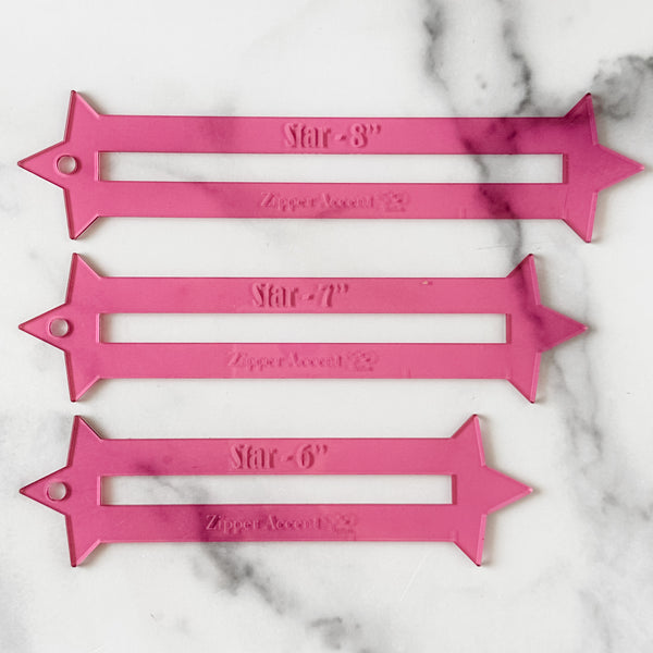 Star Zipper Accent Template - Pink - 3 Sizes Available