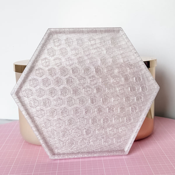Hexagon Craft Tray - Honeycomb Base with Grips - Clear Glitter