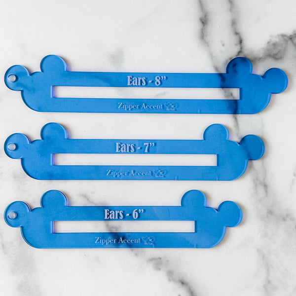 Ears Zipper Accent Template - Blue - 3 Sizes Available