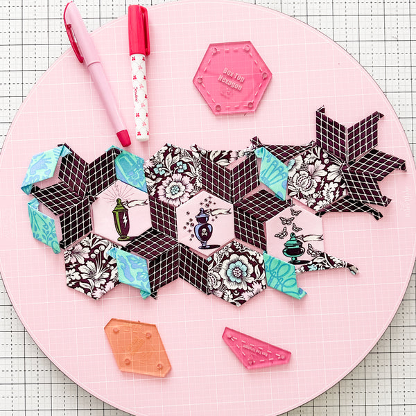English Paper Piecing Set of 3 - 1/4" Seam Allowance - "Box Top" Style - Magenta - Acrylic Template