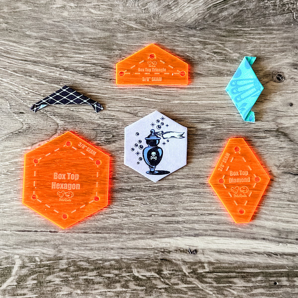English Paper Piecing Set of 3 - 3/8" Seam Allowance - "Box Top" Style - Tangerine - Acrylic Template