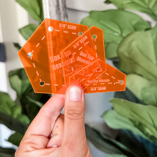 English Paper Piecing Set of 3 - 3/8" Seam Allowance - "Box Top" Style - Tangerine - Acrylic Template