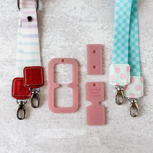 Open Center SQUARED Fancy Straps - Size 1" Webbing To 1/2" Hook - LIMITED COLOR - Iridescent Pink - Set of 3 - Acrylic Template