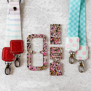 Open Center SQUARED Fancy Straps - Size 1" Webbing To 1/2" Hook - LIMITED COLOR - Black Pink Gold - Set of 3 - Acrylic Template