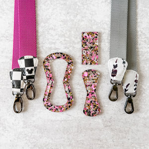 Open Center ROUNDED Fancy Straps - Size 1" Webbing To 1/2" Hook - LIMITED COLOR - Black Pink Gold - Set of 3 - Acrylic Template