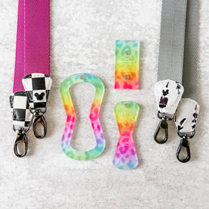 Open Center ROUNDED Fancy Straps - Size 1" Webbing To 1/2" Hook - LIMITED COLOR - Rainbow Leopard - Set of 3 - Acrylic Template