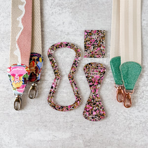 Open Center ROUNDED Fancy Straps - Size 1.5" Webbing To 1/2" Hook - LIMITED COLOR - Black Pink Gold - Set of 3 - Acrylic Template