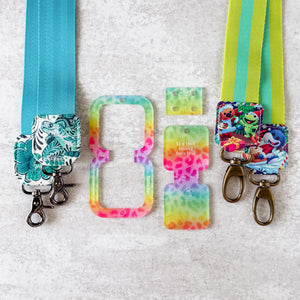 Open Center SQUARED Fancy Straps - Size 1.5" Webbing To 1" Hook - LIMITED COLOR - Rainbow Leopard - Set of 3 - Acrylic Template