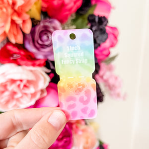 Open Center SQUARED Fancy Straps - Size 1" - LIMITED COLOR - Rainbow Leopard - Set of 3 - Acrylic Template