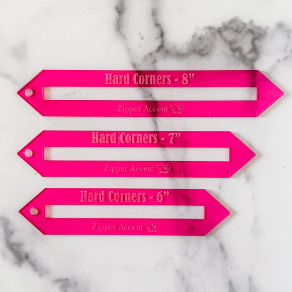 Hard Corners Zipper Accent Template - Magenta - 3 Sizes Available