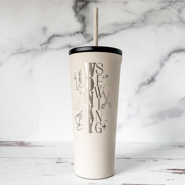 Wonky Sewing - Latte - Corkcicle 24oz Cold Cup With Metal Straw