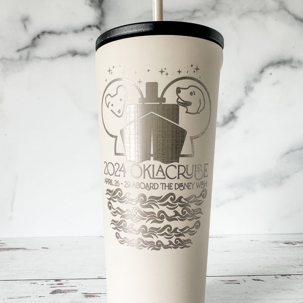 Oopsy - 2024 OklaCruise - Latte - Corkcicle 24oz Cold Cup With Metal Straw