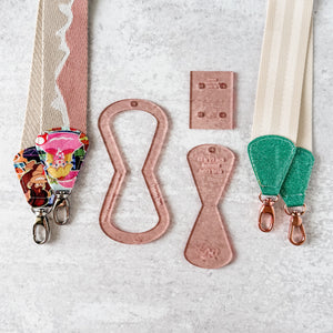 Open Center ROUNDED Fancy Straps - Size 1.5" Webbing To 1/2" Hook - Rose Gold - Set of 3 - Acrylic Template