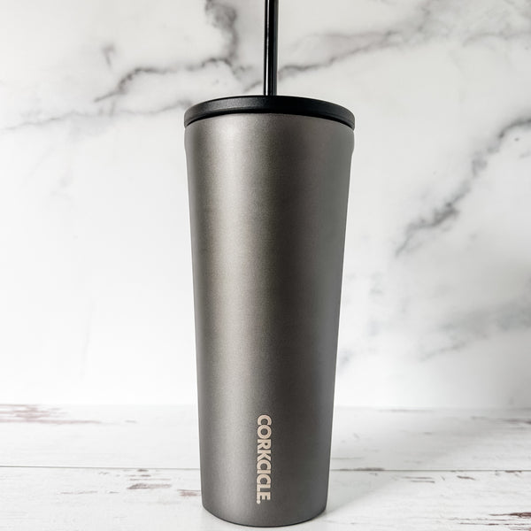 Stitchin' - Slate - Corkcicle 24oz Cold Cup With Metal Straw