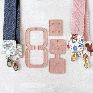 Open Center SQUARED Fancy Straps - Size 1.5" Webbing To 1/2" Hook - Rose Gold - Set of 3 - Acrylic Template