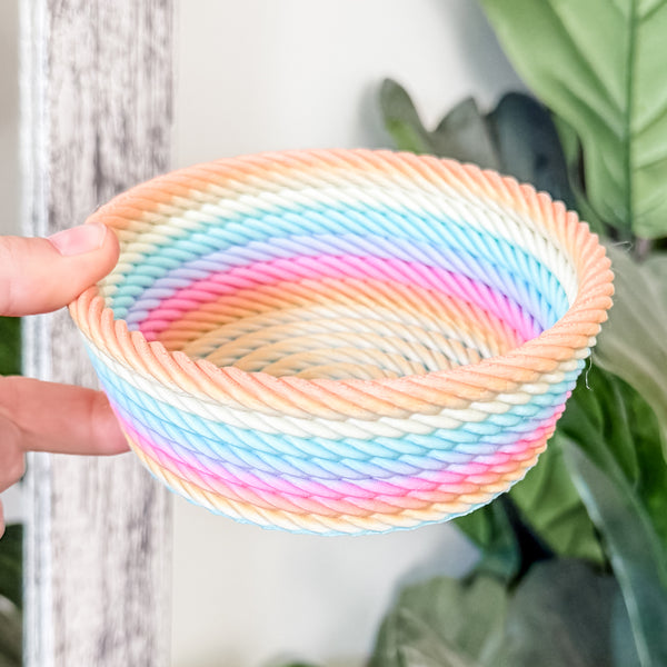 Medium Rope Craft Bowl - Matte Pastel Rainbow