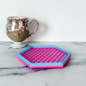 Hexagon Craft Tray - Honeycomb Base with Grips - Hot Pink and Light Blue