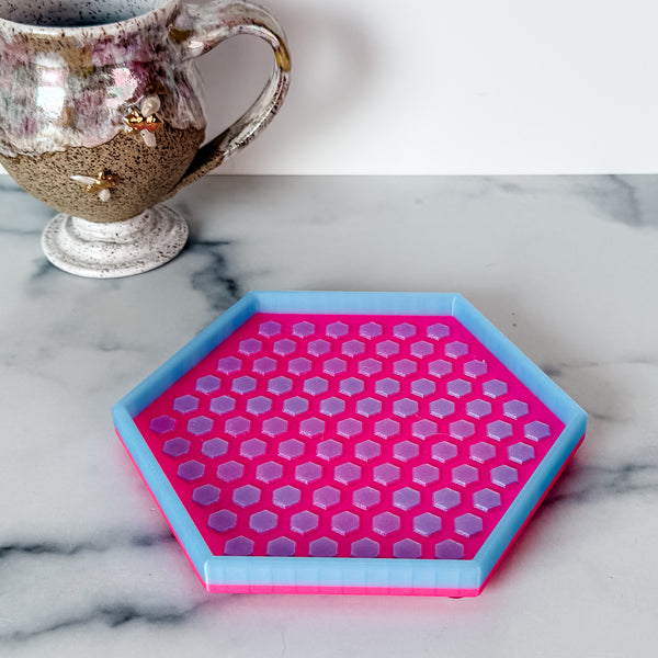 Hexagon Craft Tray - Honeycomb Base with Grips - Hot Pink and Light Blue