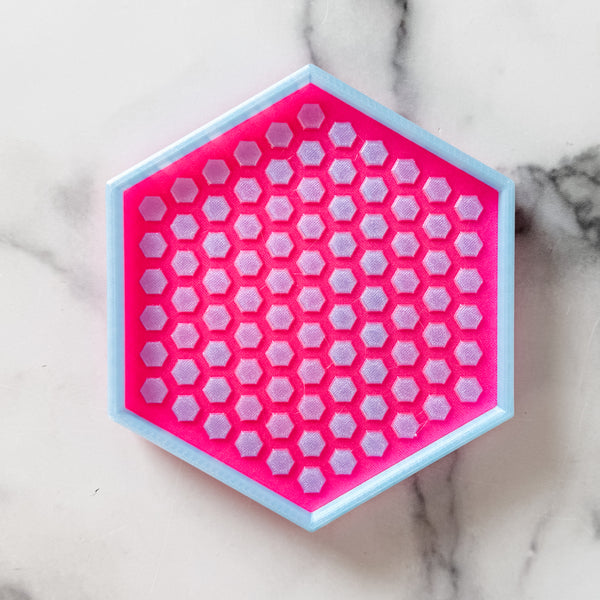 Hexagon Craft Tray - Honeycomb Base with Grips - Hot Pink and Light Blue