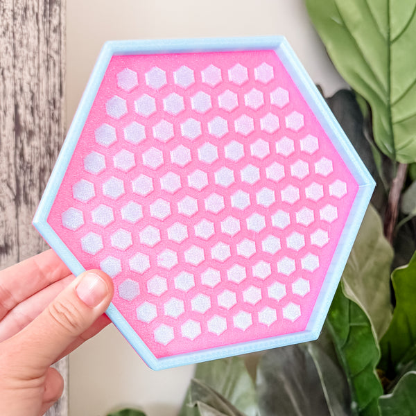 Hexagon Craft Tray - Honeycomb Base with Grips - Hot Pink and Light Blue