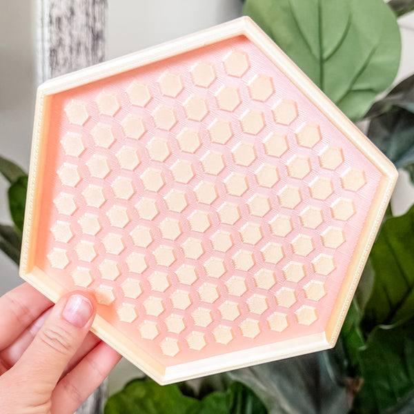 Hexagon Craft Tray - Honeycomb Base with Grips - Dewey Pastel Rainbow - Peach