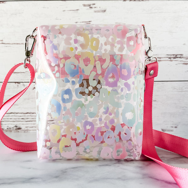 The Babi Boxy Crossbody! - Pastel Leopard  - Fully Boxed Clear Bag With Strap