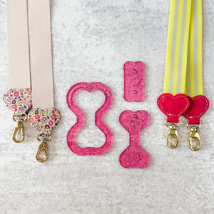 Hearts Fancy Straps - Size 1" Webbing To 1/2" Hook - PINK - Set of 3 - Acrylic Template