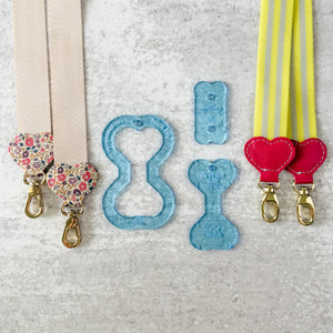 Hearts Fancy Straps - Size 1" Webbing To 1/2" Hook - OCEAN - Set of 3 - Acrylic Template