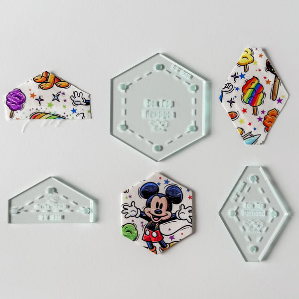 English Paper Piecing Set of 3 - 3/8" Seam Allowance - "Box Top" Style - Soda - Acrylic Template