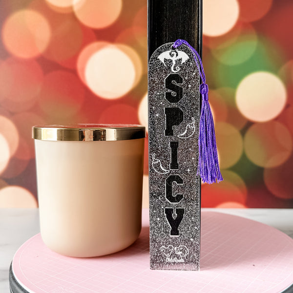 SPICY Bookmark With Tassel - LIMITED COLOR - Clear Glitter - Acrylic Template - Tassel Color May Vary