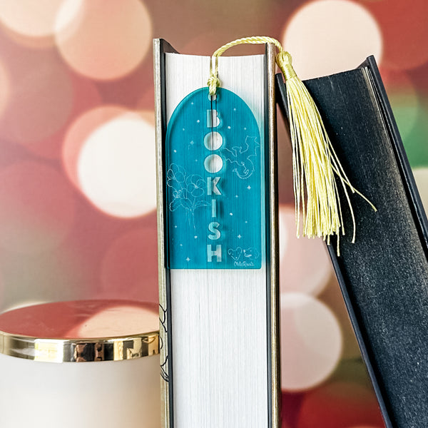Bookish Bookmark With Tassel - Teal - Acrylic Template - Tassel Color May Vary