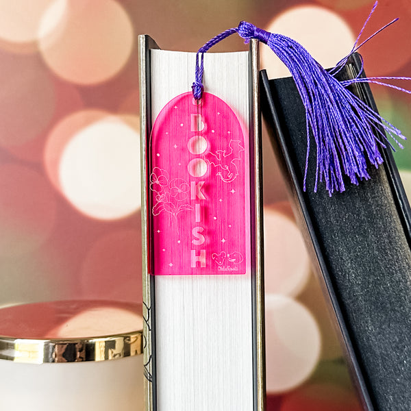 Bookish Bookmark With Tassel - Magenta - Acrylic Template - Tassel Color May Vary