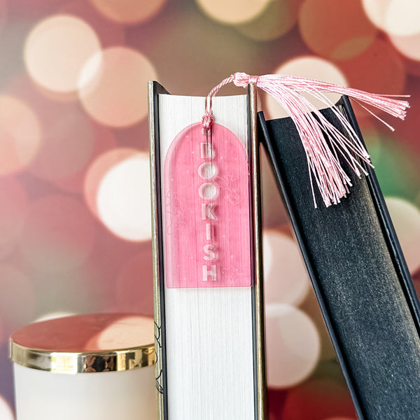 Bookish Bookmark With Tassel - Pink - Acrylic Template - Tassel Color May Vary