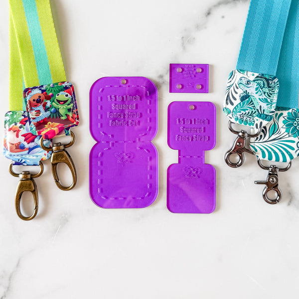 Squared Fancy Straps - Size 1.5" Webbing To 1" Hook - Purple - Set of 3 - Acrylic Template