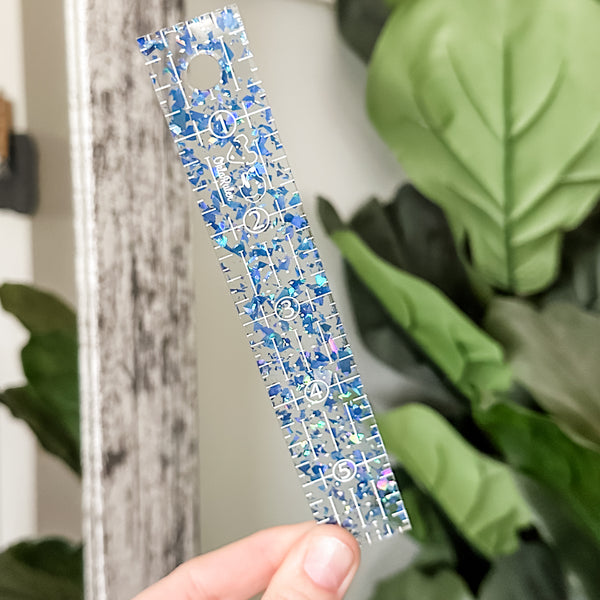 Blue Foil Flake OklaRuler : 1" x 6" Clear Ruler