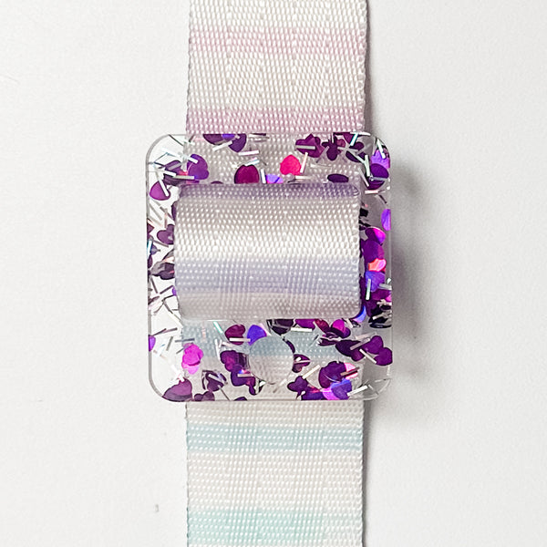 Removable Rectangle Strapzeez™ - Purple Foil Heart