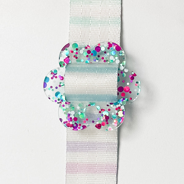 Removable Flower Strapzeez™ - Pink Teal White Dots