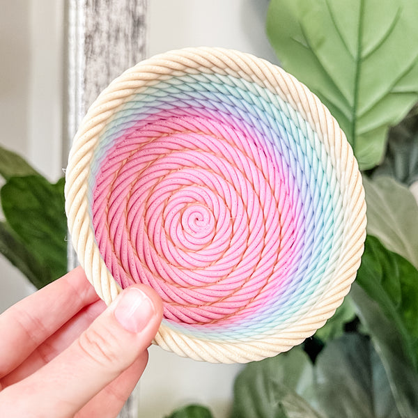 Medium Rope Craft Bowl - Pastel Rainbow - Pink