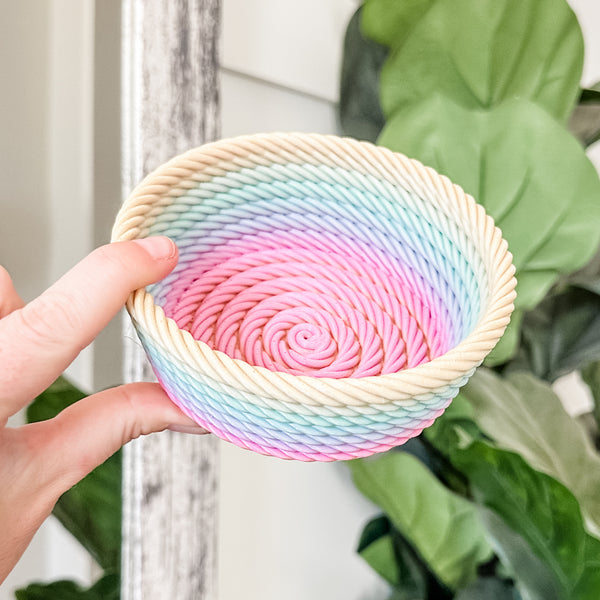 Medium Rope Craft Bowl - Pastel Rainbow - Pink